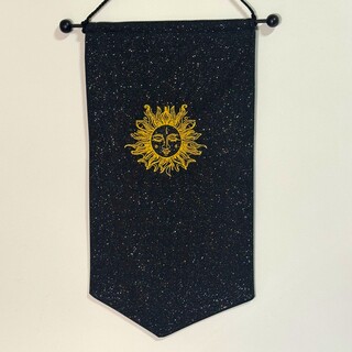 Celestial Sun on Black Glitter Cotton Pin Banner