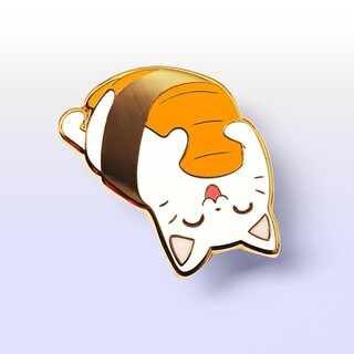 Enamel Pin Upside Down Salmon Sushi Cat