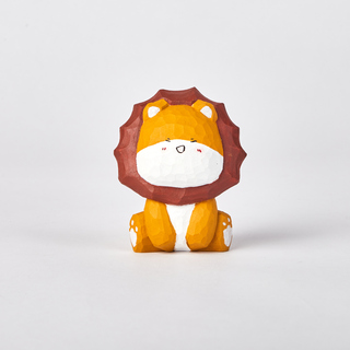 Lala Carved Wooden Laughing Lion with a Fluffy Mane