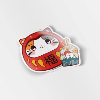 Vinyl Sticker Daruma Cat