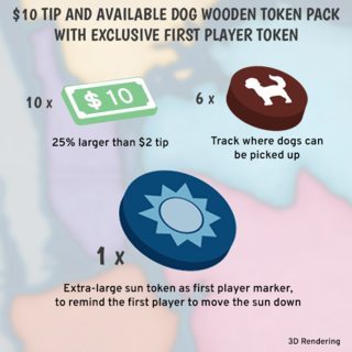 Bark Avenue Wooden $10 Tips, Available Dog Marker and Bonus First Player Marker