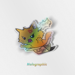 Holographic Vinyl Stickers Fluff Off (Turkish Angora Cat)