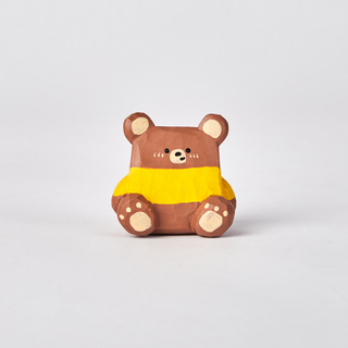 Bebe Carved Wooden Square-Faced Sitting Bear