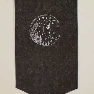 Glow in the Dark Moon Face on Glitter Cotton Pin Banner