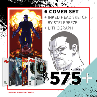 6 COVER SET + INKED HEAD SKETCH + LITHOGRAPH