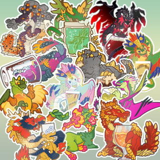 One of each Drachtoberfest cast vinyl sticker