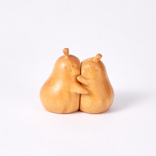 Peo Carved Wooden Hugging Pears Full of Love