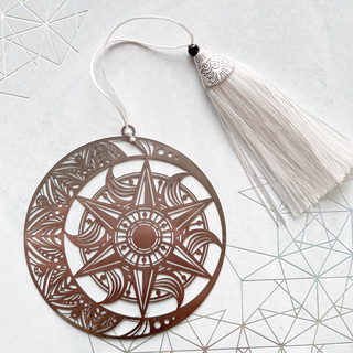 Metal Sun & Moon Mandala Bookmark - Silver with Tassel