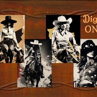 DIGITAL Art Prints-Set of 4 (5"x7") Cowgirls Grunge