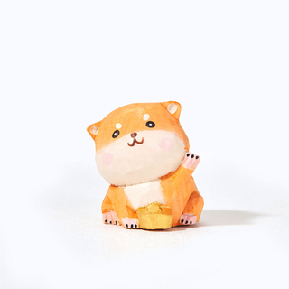 Romo Carved Wooden Shiba Inu Dog with a Golden Piece