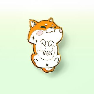 Enamel Pin Red Shiba Inu Belly Rub "Yasss"