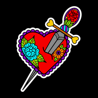 Dagger & Heart Rainbow Sticker - Vinyl Sticker - 3"