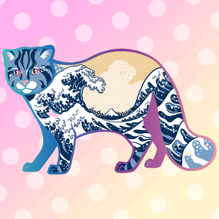 Rainbow Great Wave Tsushima Cat Enamel Pin