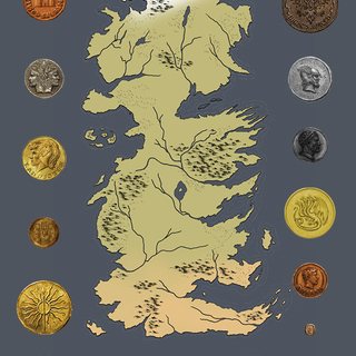 8"x10" Coin Map of Westeros - Clear Acrylic and a Color Print with 11 Pre-Conquest Coins
