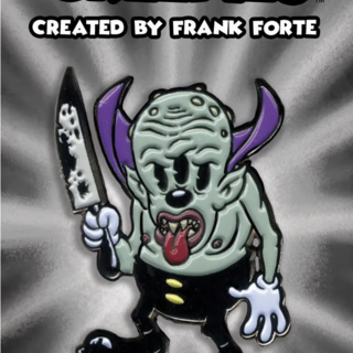 Cartoon Creepies Triclops with an Knife 1.75" Soft Enamel pin designed Frank Forte