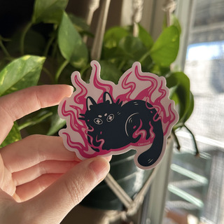 Pink Flame Kitty Matte Vinyl Sticker