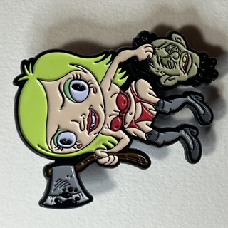 Cartoon Creepies Green Haired Girl w/ Ax 2" Soft Enamel pin