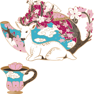 Sakura Deer Tea Set Pins (Cup + Pot)