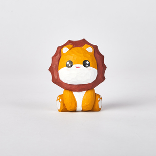 Lale Carved Wooden Big-Eyed Lion with a Fluffy Mane