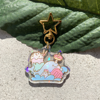 Dessert Whale and Seal Holographic Transparent Acrylic Keychain