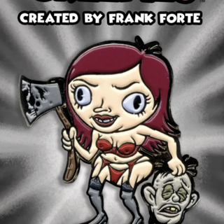 Cartoon Creepies Girl with an Ax 1.75" Soft Enamel pin designed Frank Forte