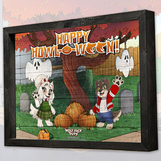 Wolf Pack Pups: Halloween Framed Wall Art