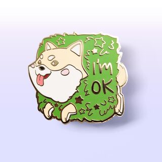 Enamel Pin Cream Shiba Inu Stuck in Bush "I'm OK"