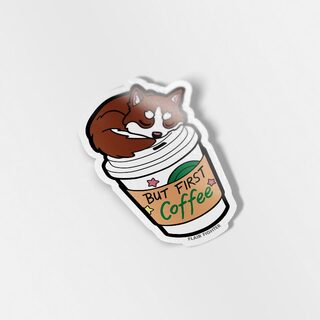 Vinyl Sticker "But First Coffee" Husky