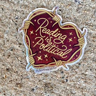 STICKER- Reading is political- dark red glitter