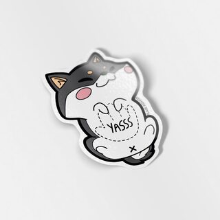 Vinyl Sticker Black & Tan Shiba Inu Belly Rub "Yasss"