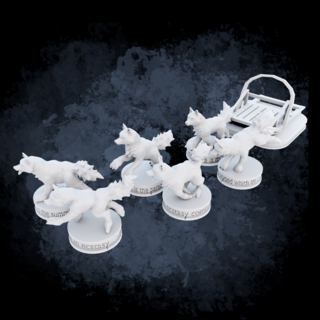 6 Dogs + Sled Miniatures