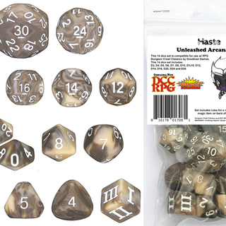 Haste DCC 14 dice set plus DCC/5E magic item PDF for Tiger Beetle Boots