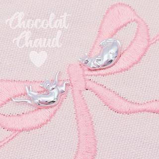 Silver Asymmetrical Cat Earrings