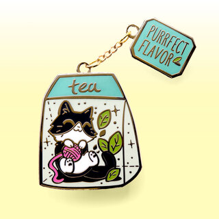 Enamel Pin Purrfect Flavor Tea (Tuxedo Cat)