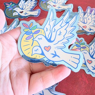 Peace Angelic Dove Holo Sticker