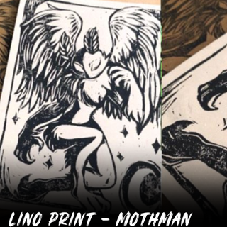 Lino Print - Mothman