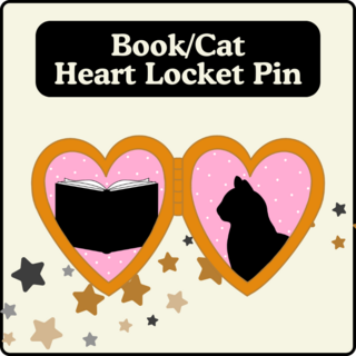 Book & Cat Heart Locket Pin