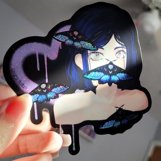 Grey Moth Girl 4" Glitter Vinyl Sticker