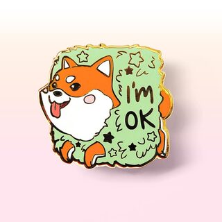 Enamel Pin Red Shiba Inu Stuck in Bush "I'm OK"