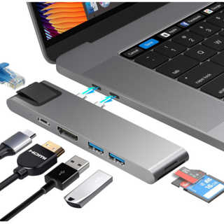 USB C Hub Adapter for MAC, 2020 Model, Multi-Port Dongle 4K HDMI, Ethernet, USB-C Thunderbolt 3, SD/Micro Card Reader, USB 3.0