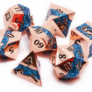 Crucible Dice Set (Shiny Copper And Blue) | Metal TTRPG Dice