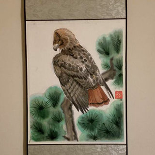 Original Painting Wall Scroll - I Spy - Redtail Hawk