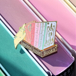 Emotional support books enamel pin