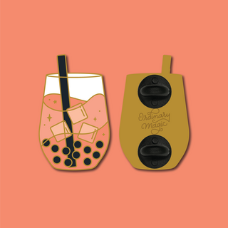 Peach Green Tea Boba Enamel Pin