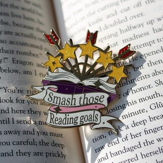 Smash those reading goals enamel pin