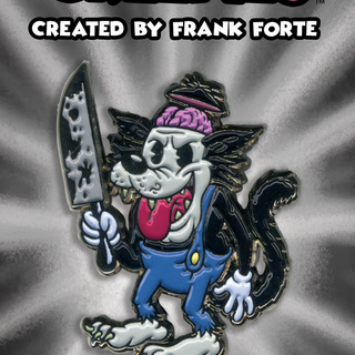 WOLF W/ A KNIFE 1.75" SOFT ENAMEL PIN