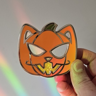 Pumpkin Cat Glitter Globe Enamel Pins