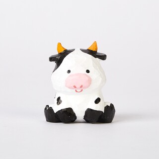 Mumu Carved Wooden Friendly Little Cow Sitting Happily