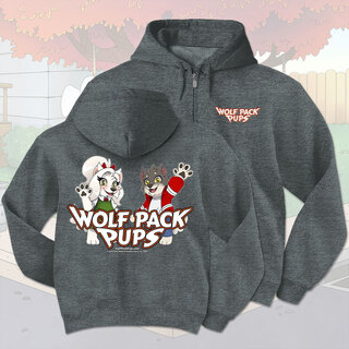 Wolf Pack Pups Logo Embroidered Dark Heather Zippered Hoodie