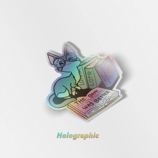 Holographic Vinyl Stickers The Book Was Better (Cornish Rex Cat)